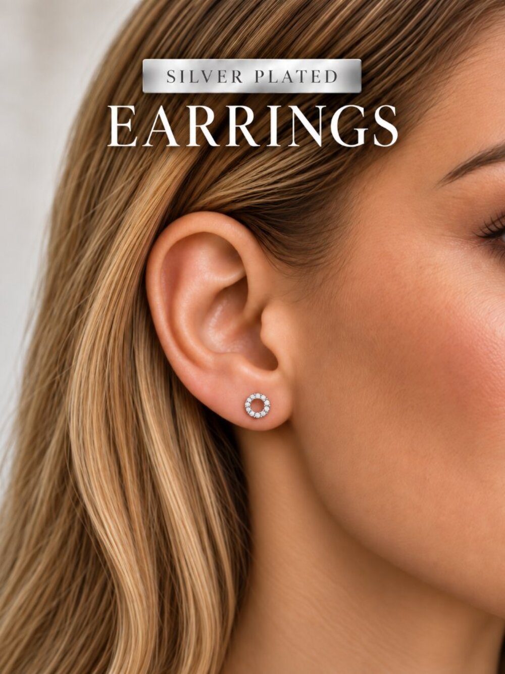 Silver Plated Open-Circle CZ Pavé Hand-Set Stud Earrings